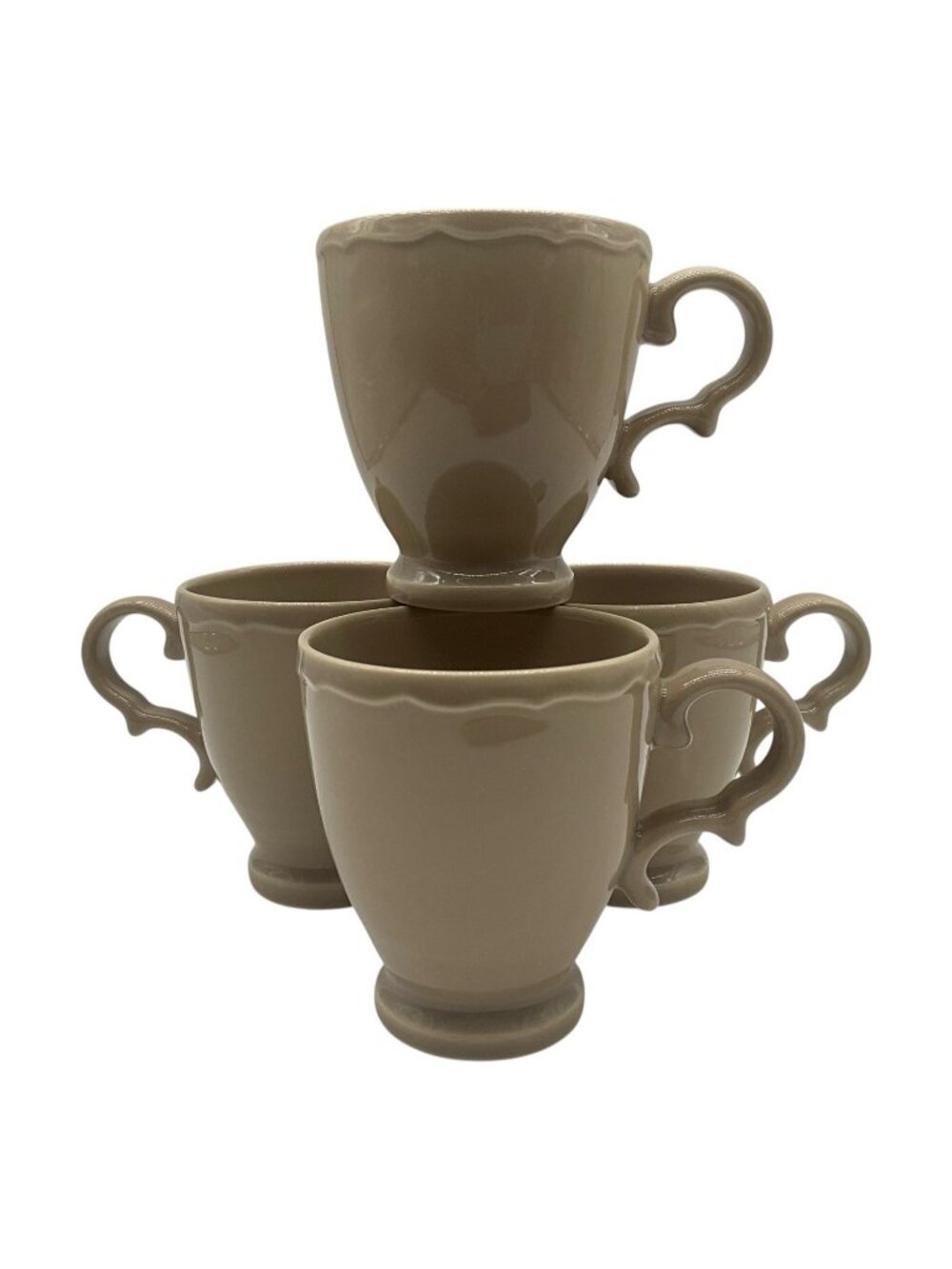 Williams Sonoma Stoneware Footed Vintage Beige Mugs, Set of 4, Made in Portugal